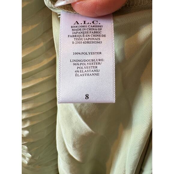 ALC pleated Layla evening dress gown Canary light green size 6/8 - Picture 12 of 13
